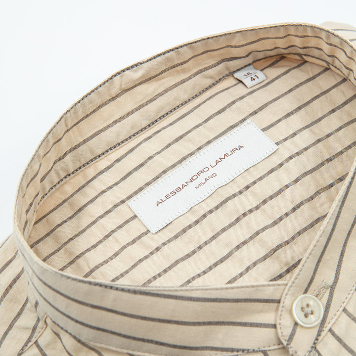 Beige Striped Mandarin Collar Shirt