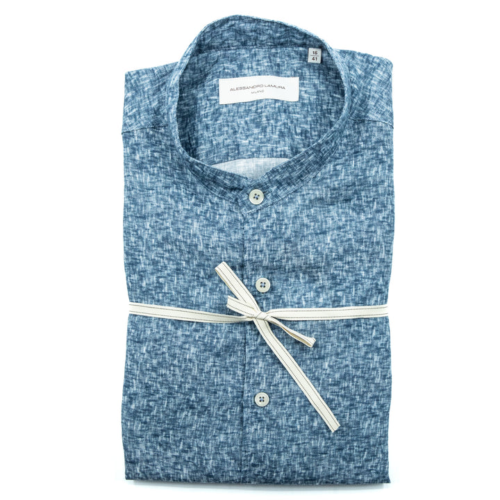 Blue Mandarin Collar Shirt