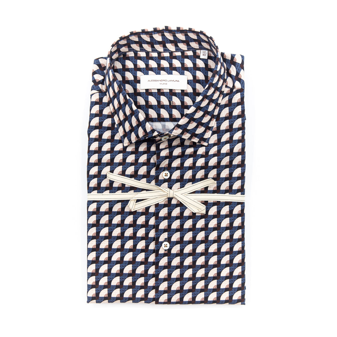 Camicia Geometrica Blu e Cammello