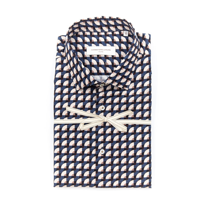 Camicia Geometrica Blu e Cammello