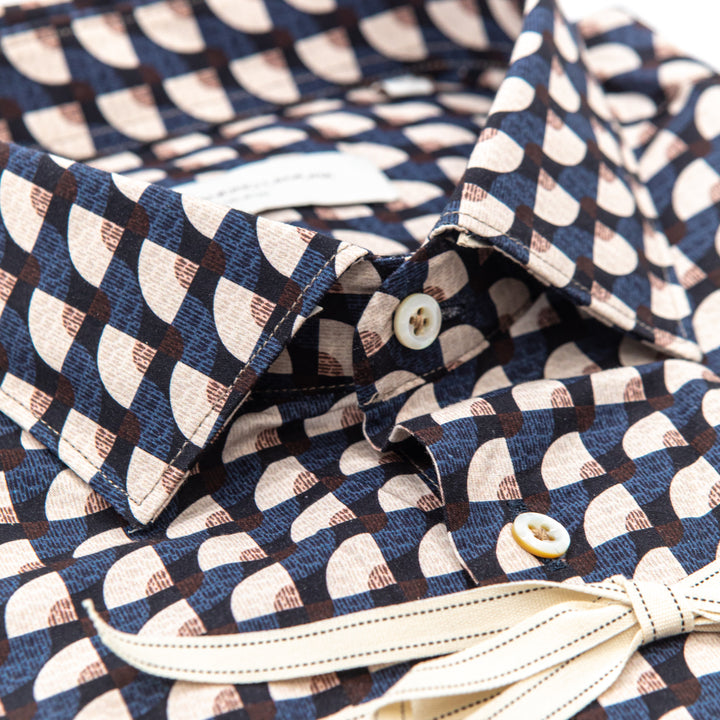 Camicia Geometrica Blu e Cammello