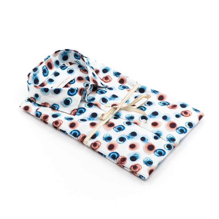 Camicia Fantasia Geometrica nei Toni Blu e Terracotta