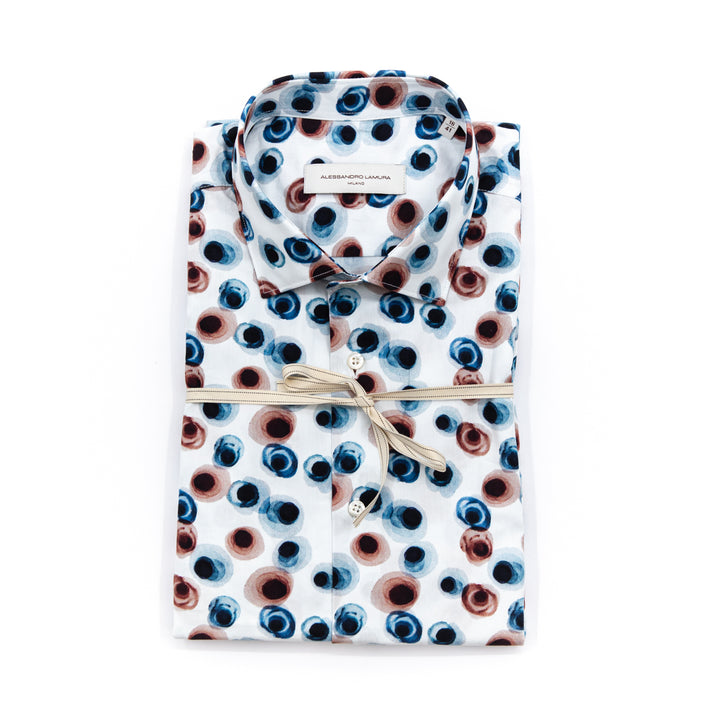 Camicia Fantasia Geometrica nei Toni Blu e Terracotta
