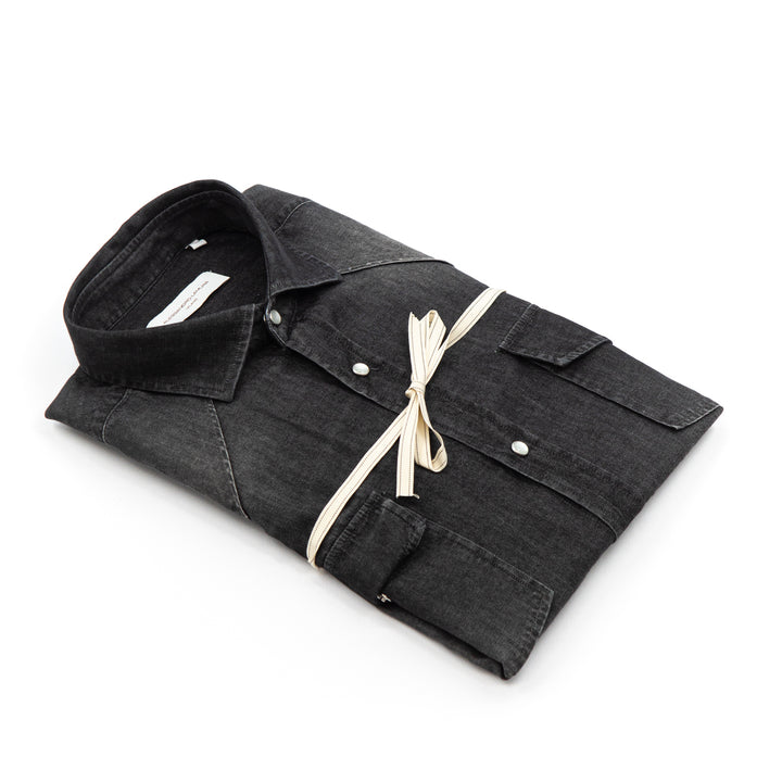 Camicia Denim Nera con Bottoni a Pressione