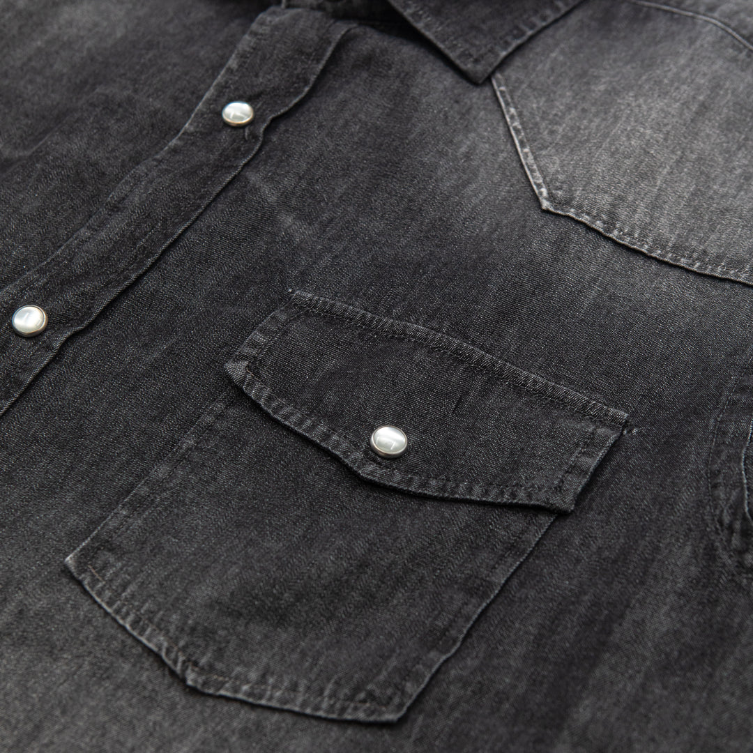 Camicia Denim Nera con Bottoni a Pressione