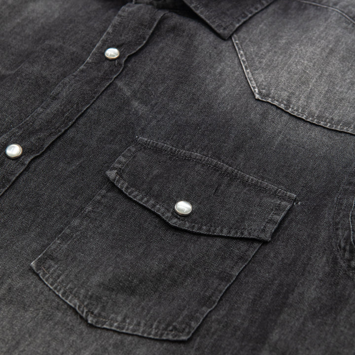 Camicia Denim Nera con Bottoni a Pressione