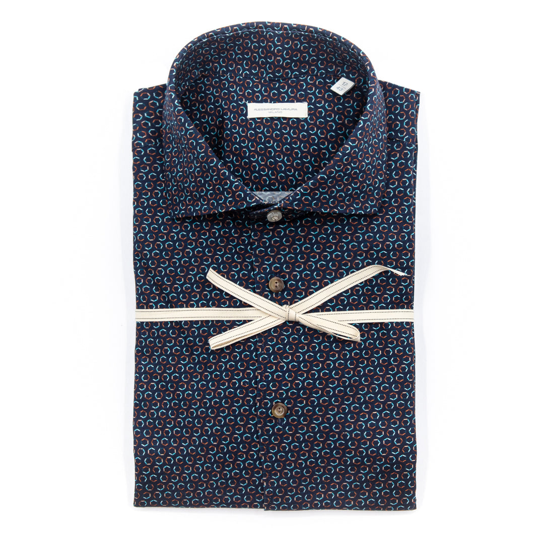Camicia Fantasia Esagonale Blu