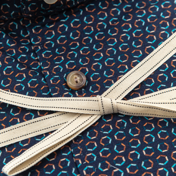 Camicia Fantasia Esagonale Blu