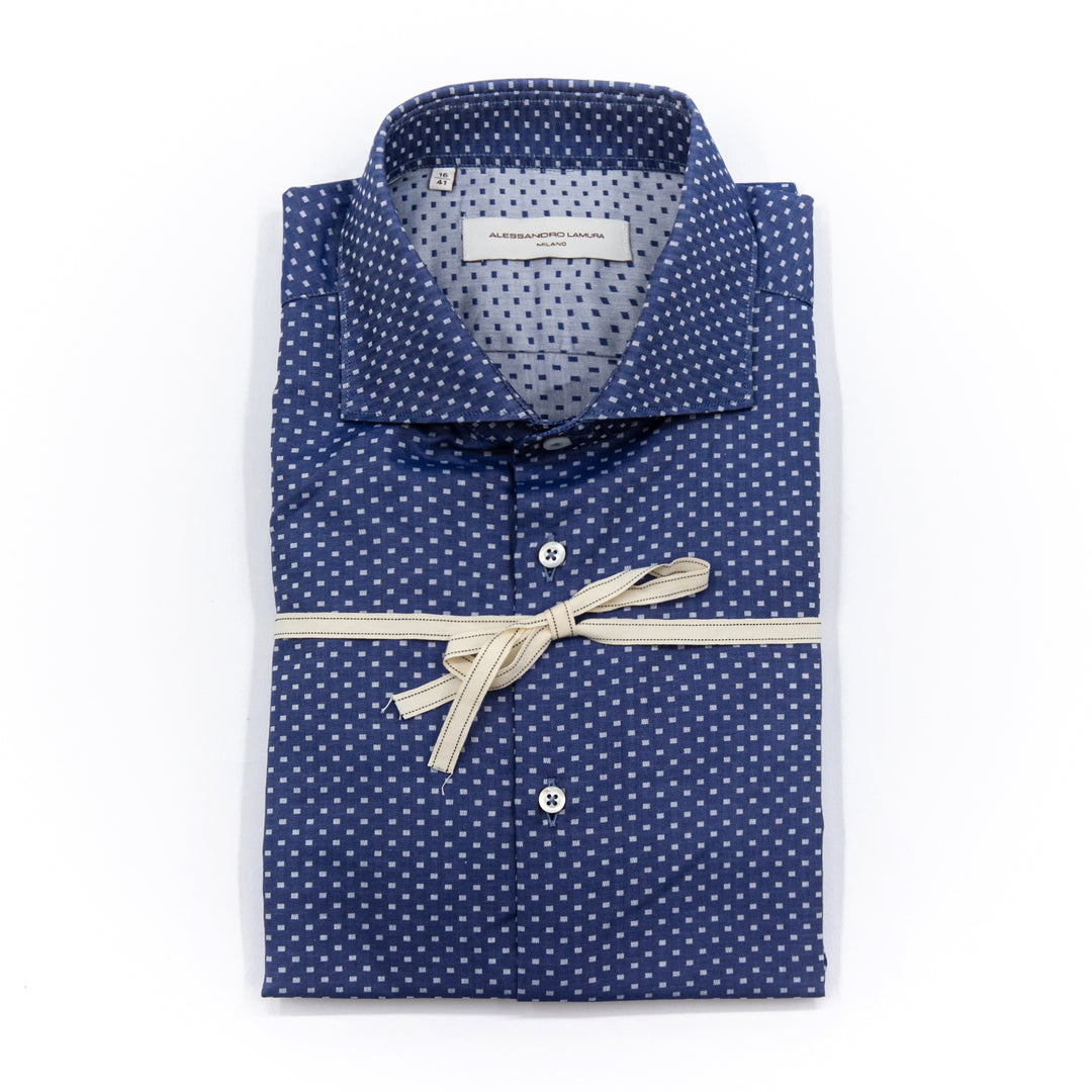 Camicia Fantasia Micro Pois Blu
