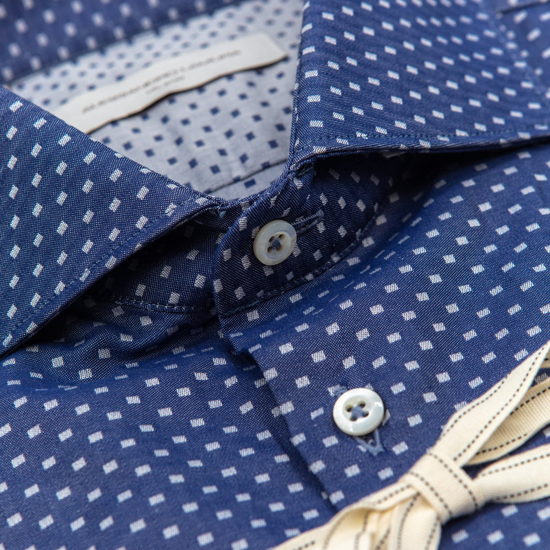 Camicia Fantasia Micro Pois Blu