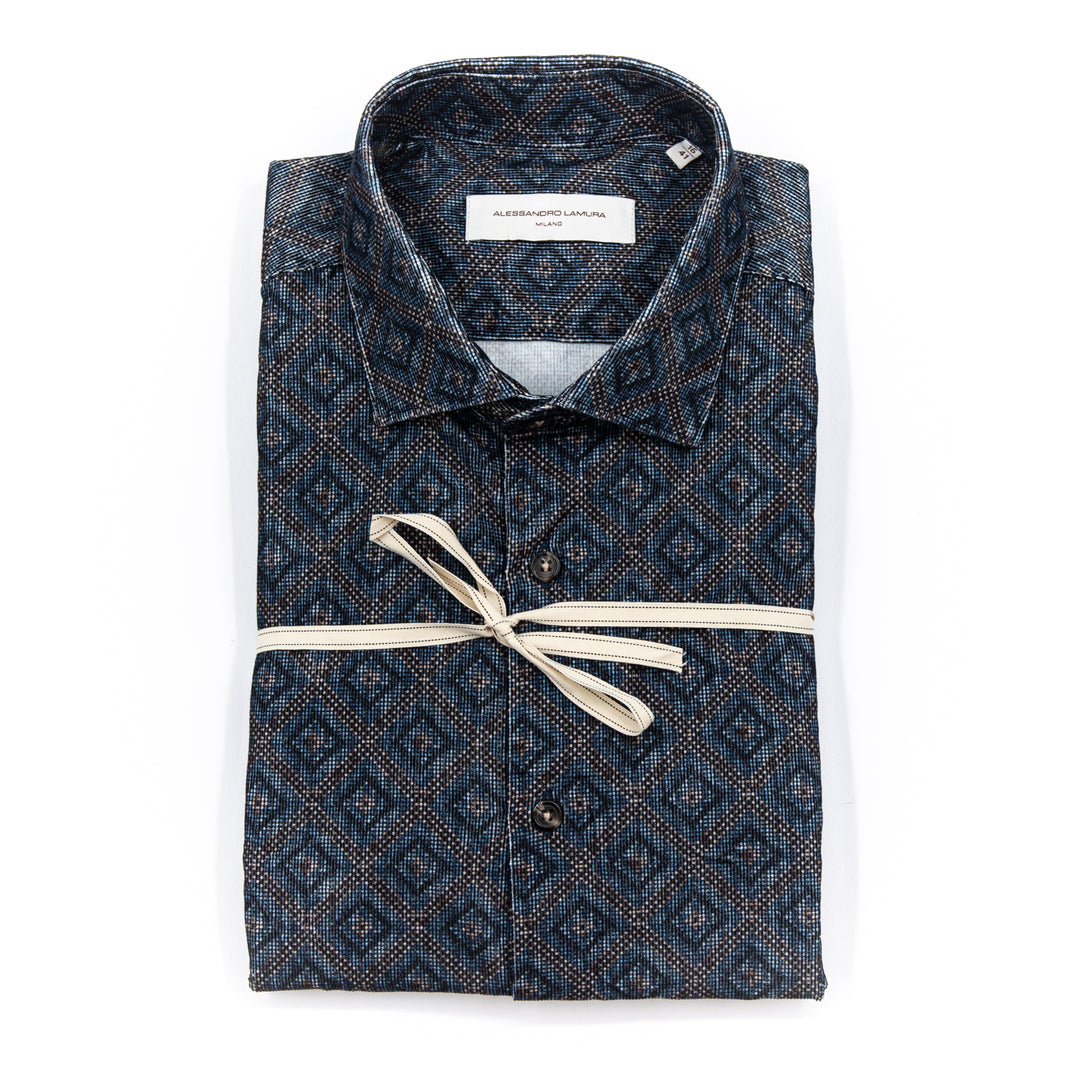 Camicia Fantasia Geometrica Blu