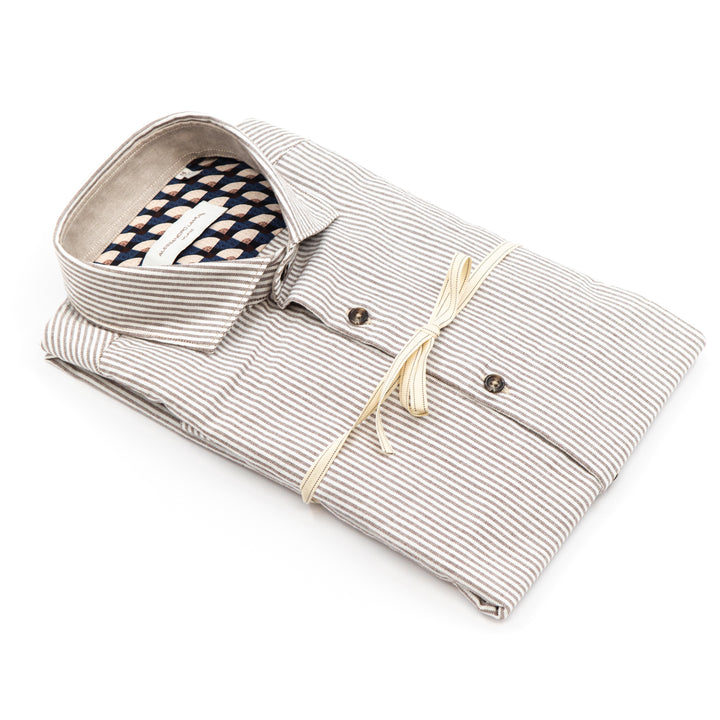 Camicia a Righe Beige con Interni Fantasia