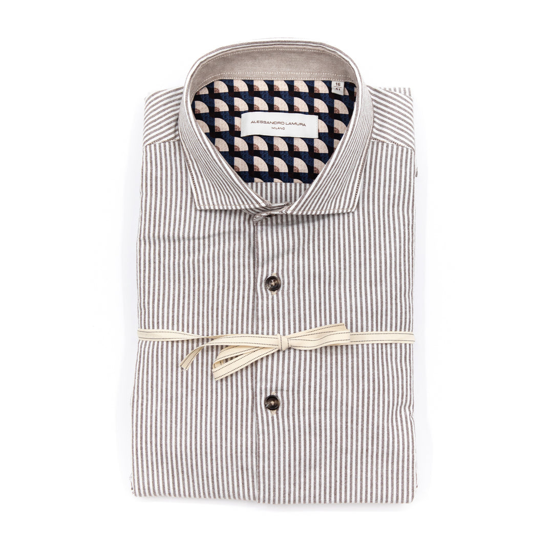 Camicia a Righe Beige con Interni Fantasia