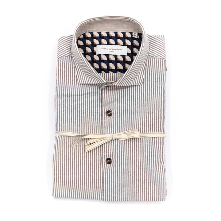 Camicia a Righe Beige con Interni Fantasia