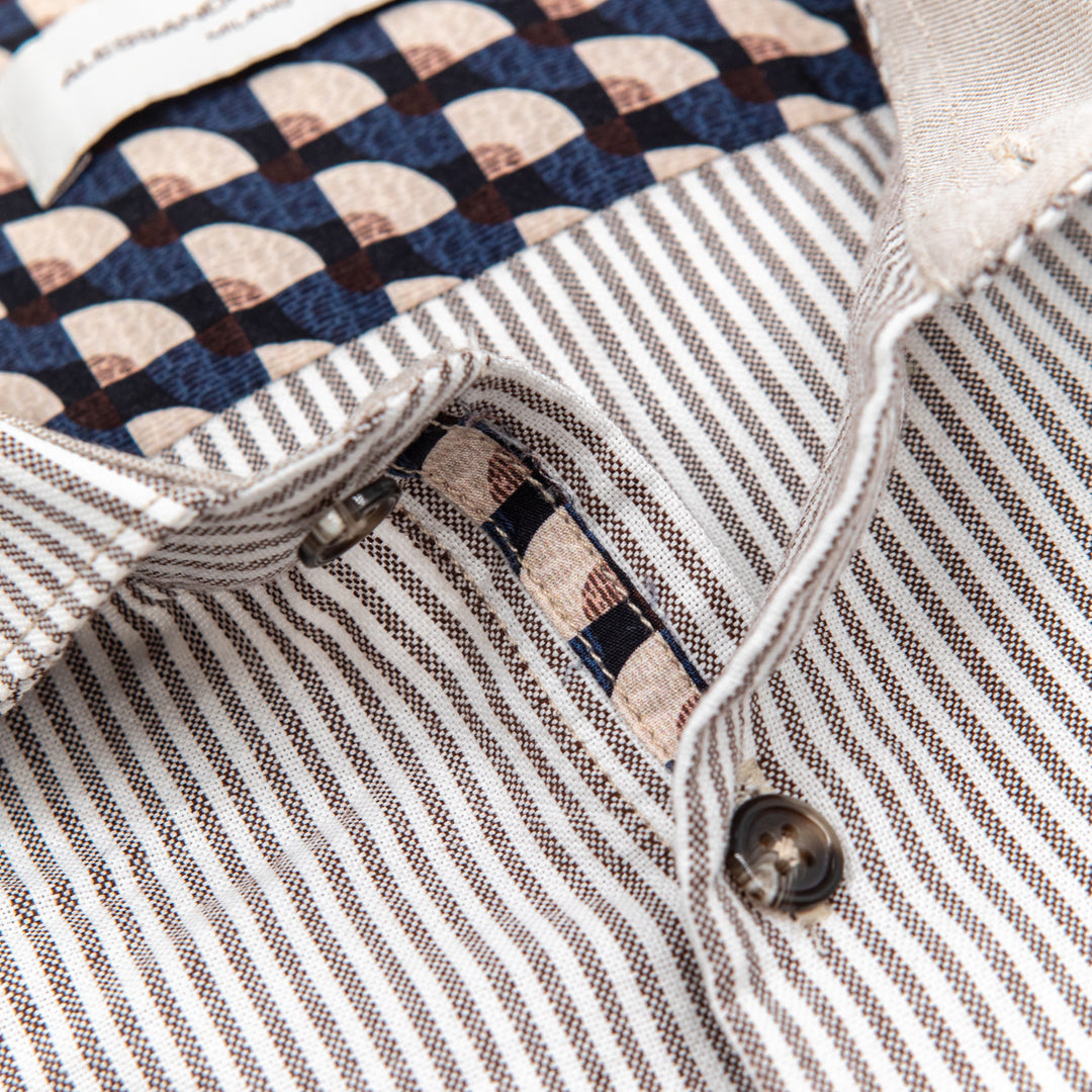 Camicia a Righe Beige con Interni Fantasia