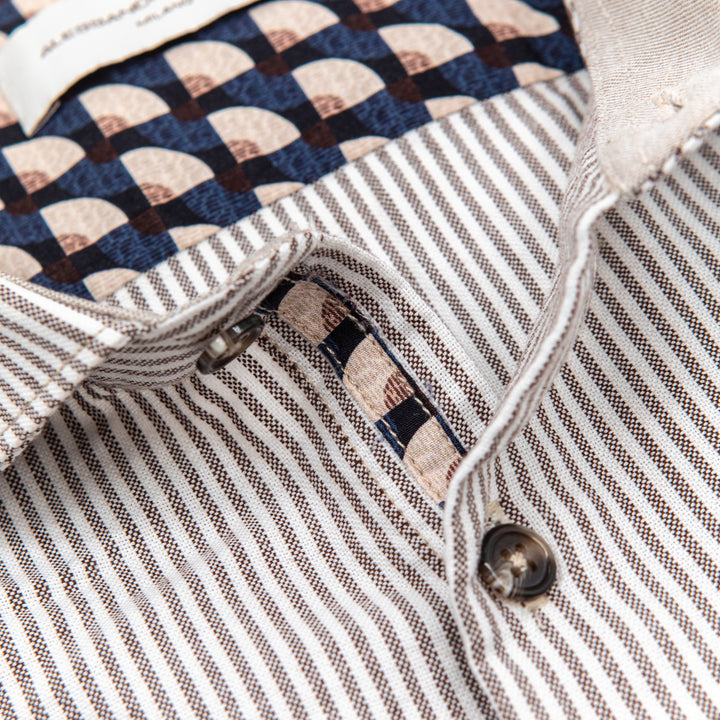 Camicia a Righe Beige con Interni Fantasia