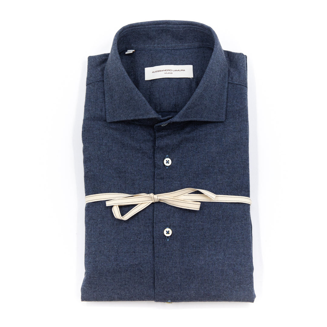 Camicia Tessuto Flanellato Blu Scuro