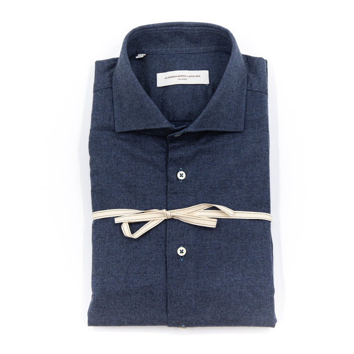 Camicia Tessuto Flanellato Blu Scuro