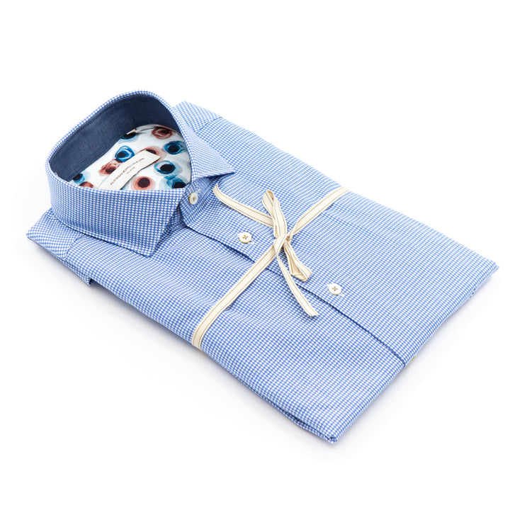 Camicia Micro Fantasia Azzurra con Interno Colletto Stampato