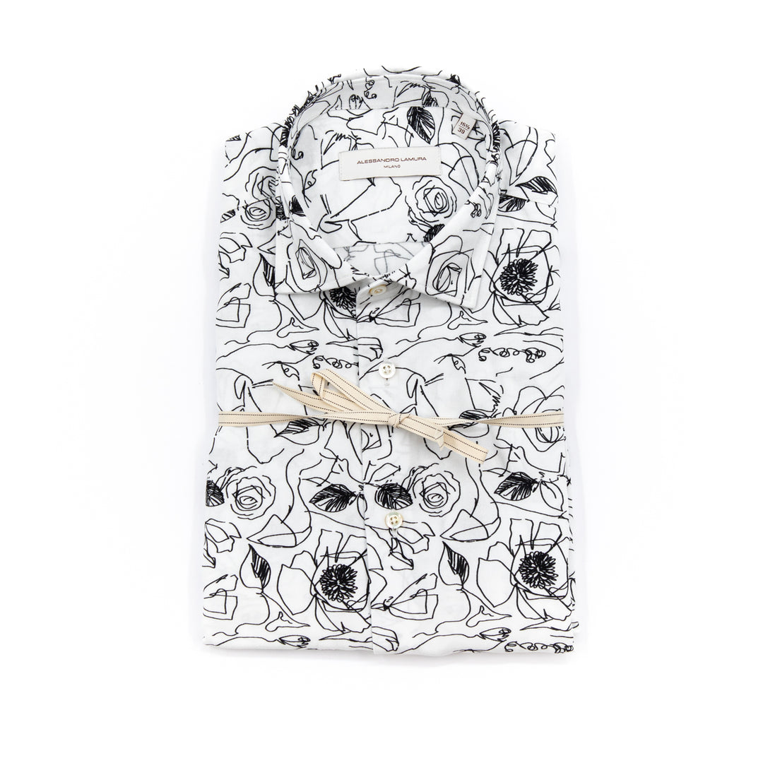 Camicia Fantasia Floreale Bianco/Nero