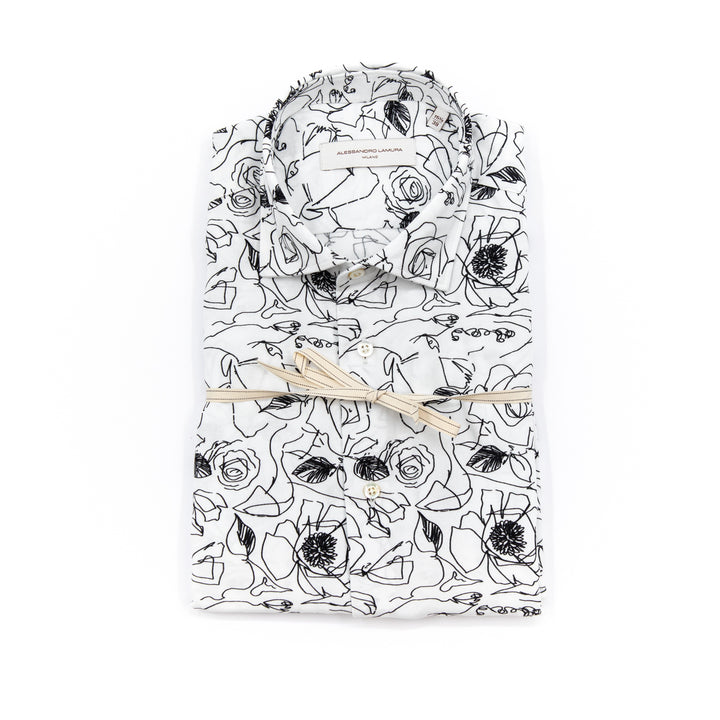 Camicia Fantasia Floreale Bianco/Nero