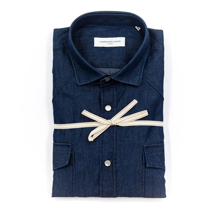 Camicia Denim Blu con Bottoni Madreperla