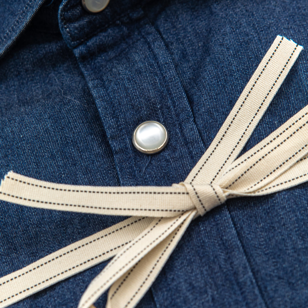 Camicia Denim Blu con Bottoni Madreperla