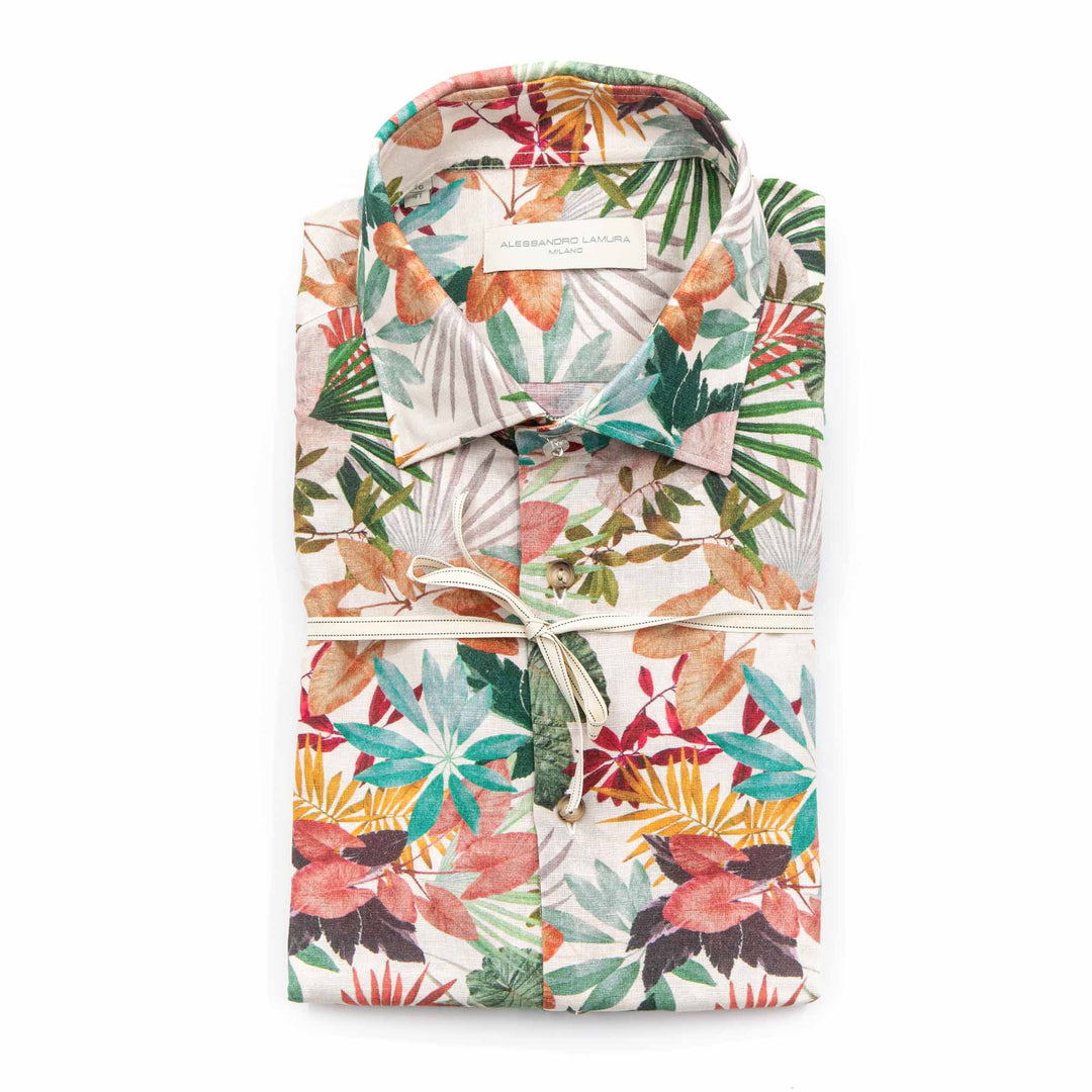 White Shirt Embroidered with Black Floral Details