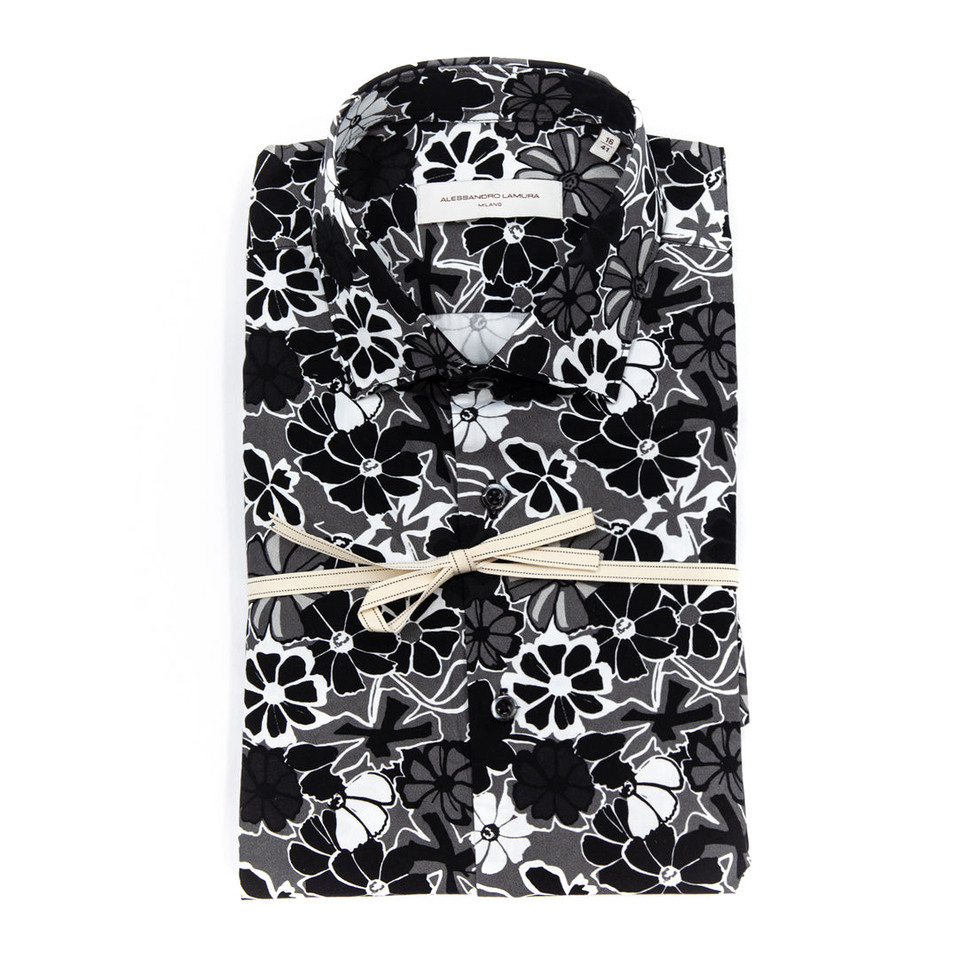 Camicia Fantasia Floreale in Bianco e Nero