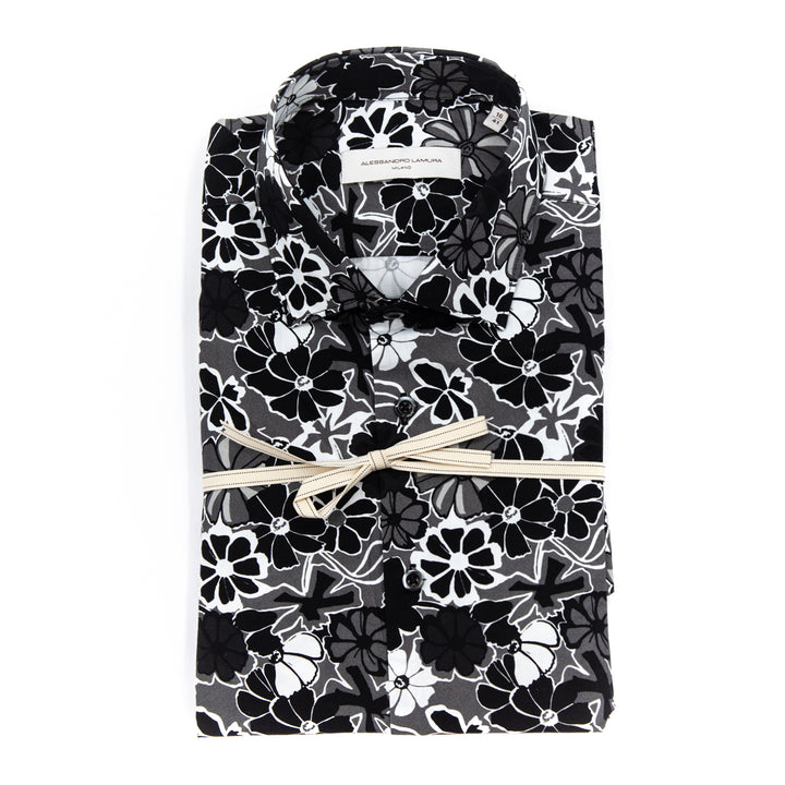 Camicia Fantasia Floreale in Bianco e Nero
