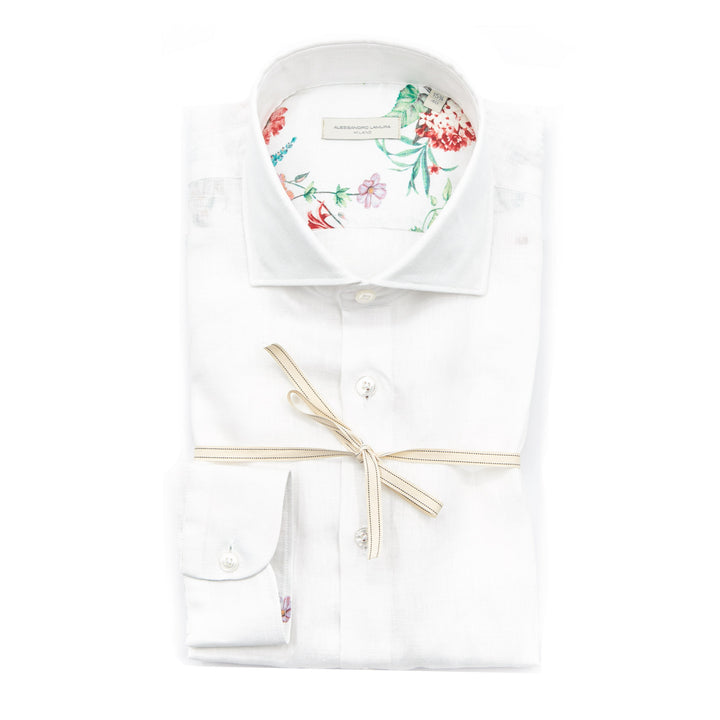 White Shirt Embroidered with Black Floral Details