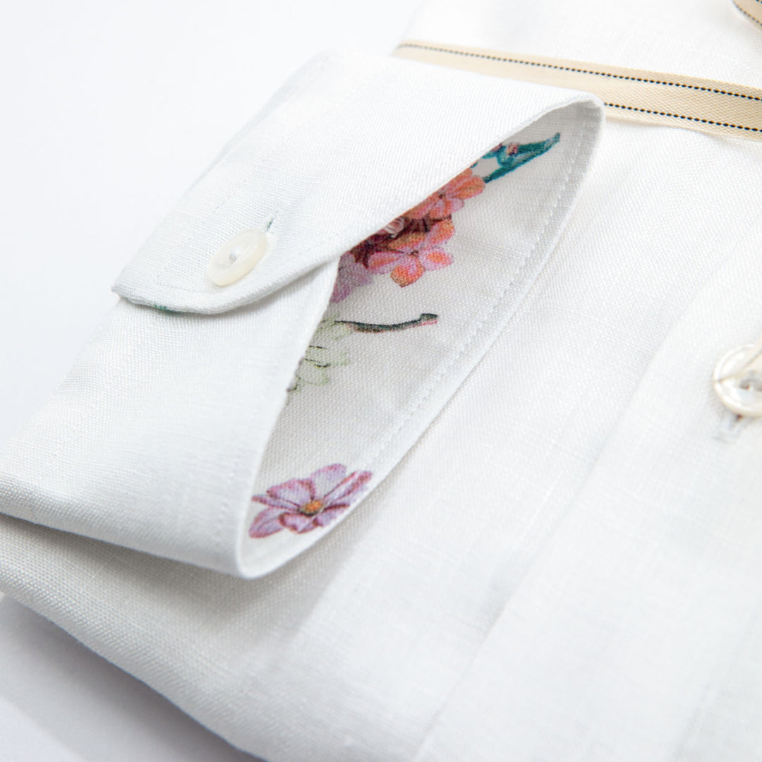 White Shirt Embroidered with Black Floral Details