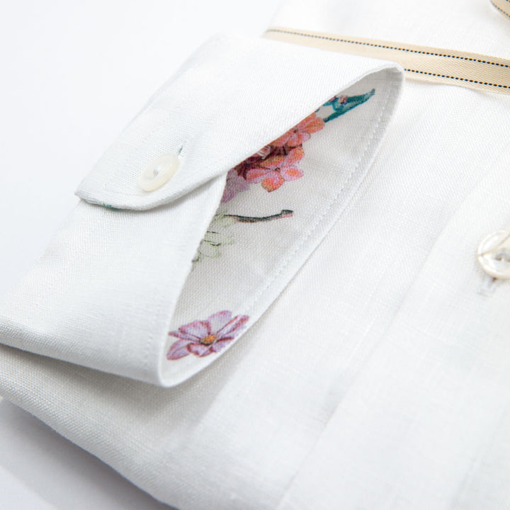 White Shirt Embroidered with Black Floral Details