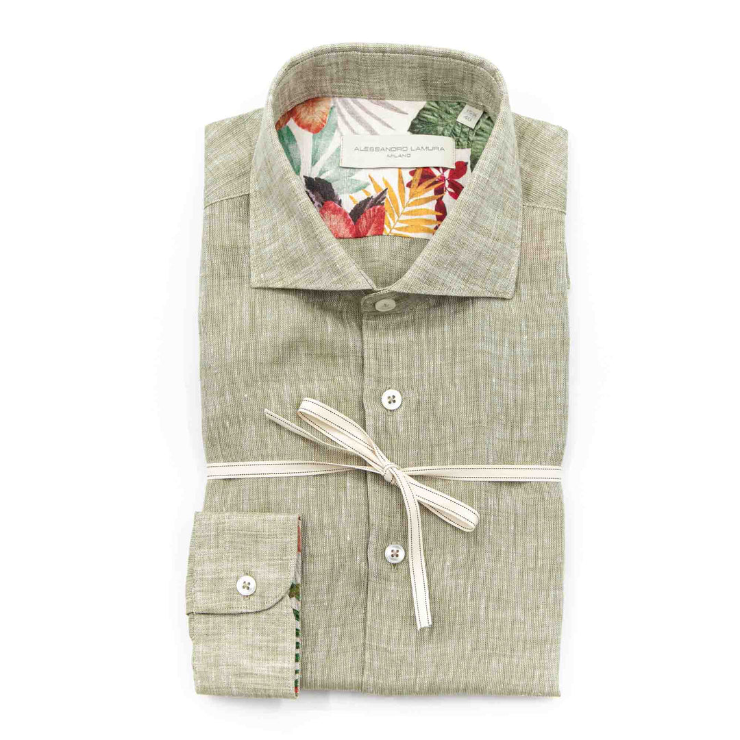 White Shirt Embroidered with Black Floral Details