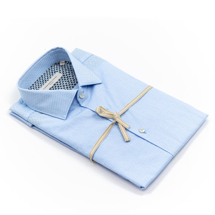 Camicia Celeste Micro Rilievo con Interno Fantasia