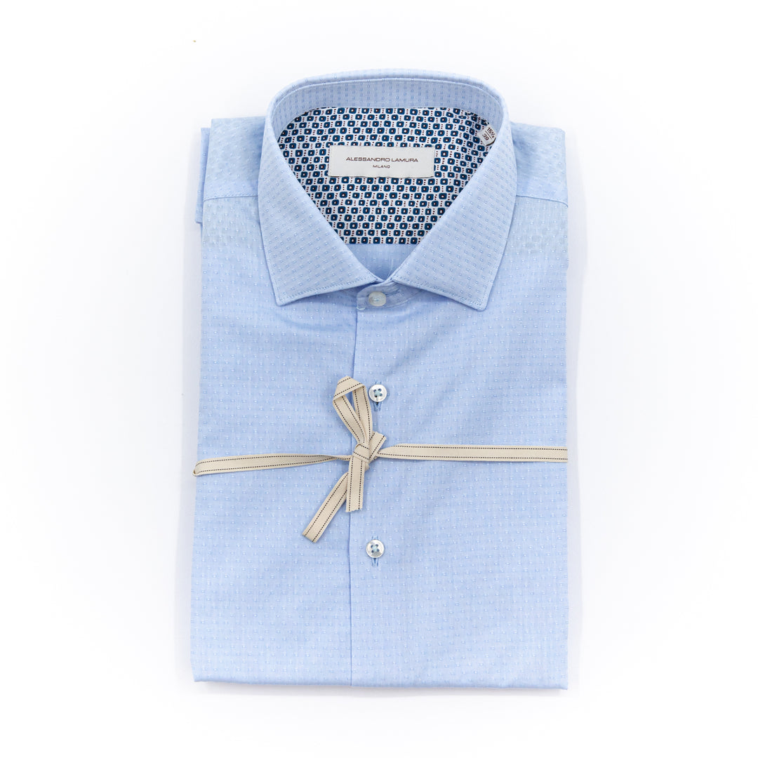 Camicia Celeste Micro Rilievo con Interno Fantasia