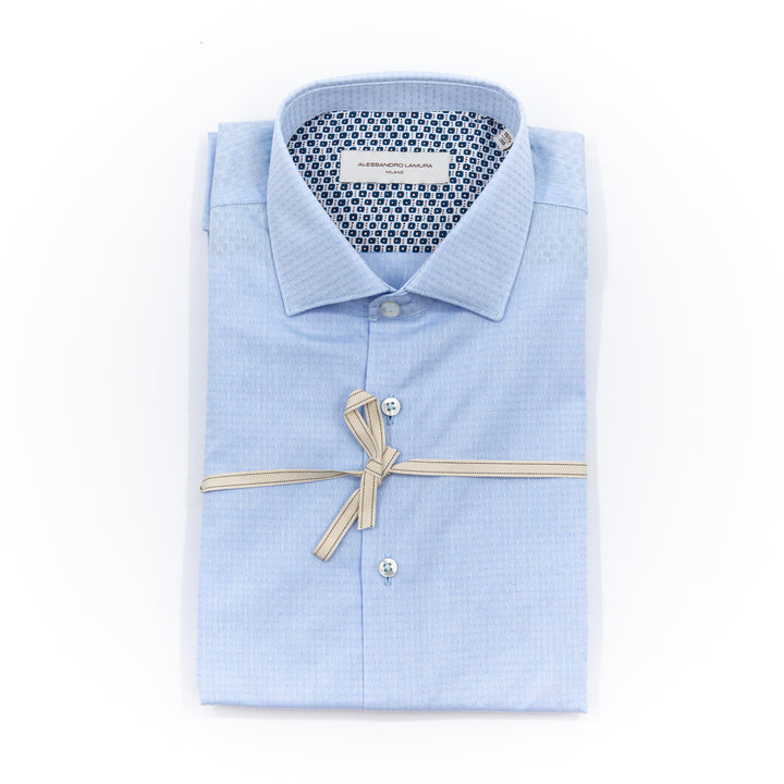 Camicia Celeste Micro Rilievo con Interno Fantasia