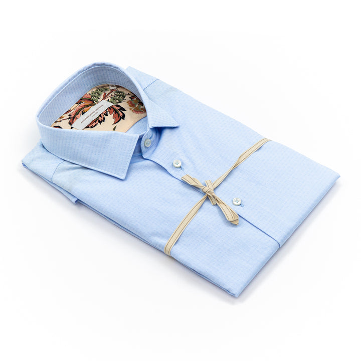 Camicia Celeste Micro Rilievo con Interno Fantasia Floreale