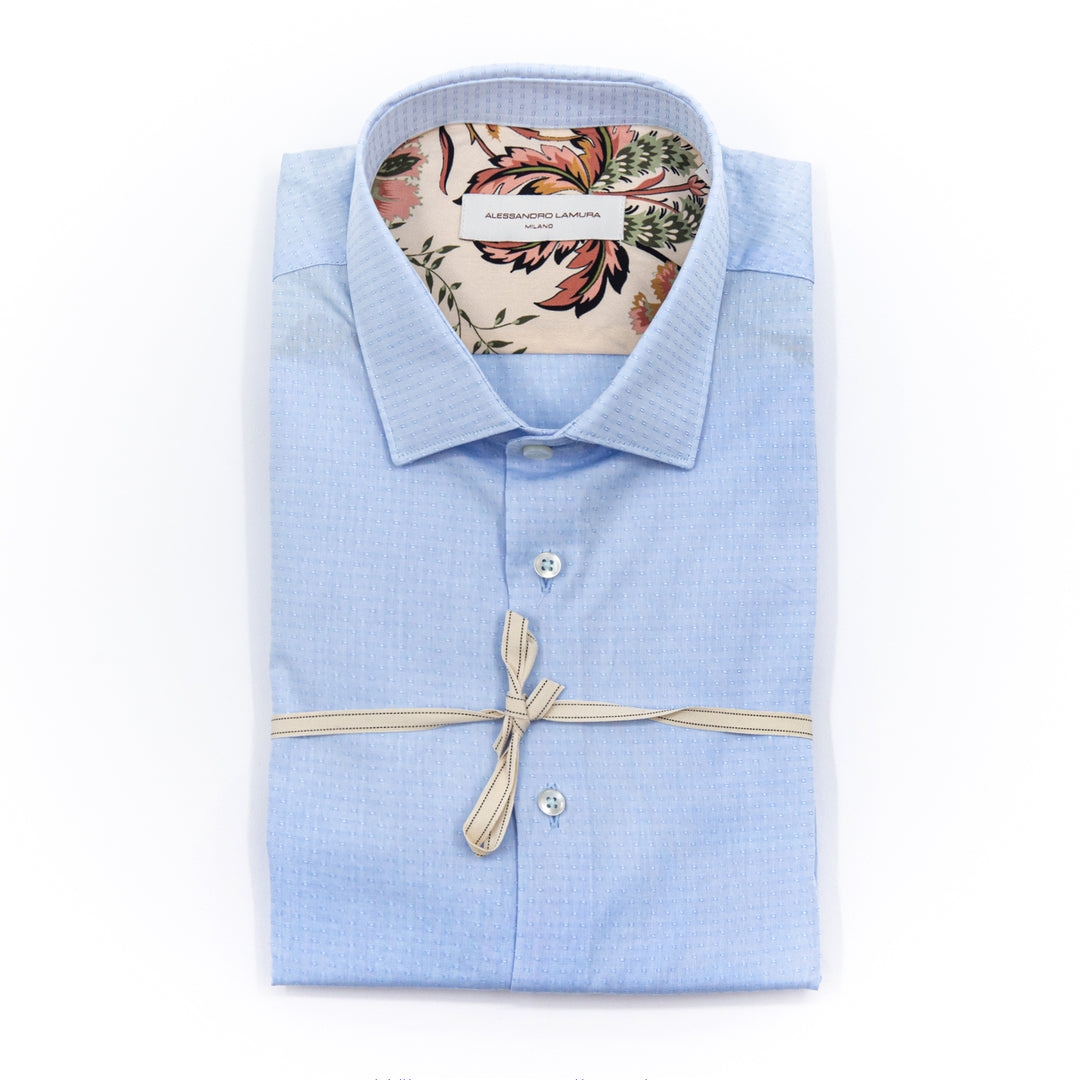 Camicia Celeste Micro Rilievo con Interno Fantasia Floreale