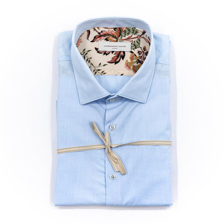 Camicia Azzurra con Interno Collo Fantasia