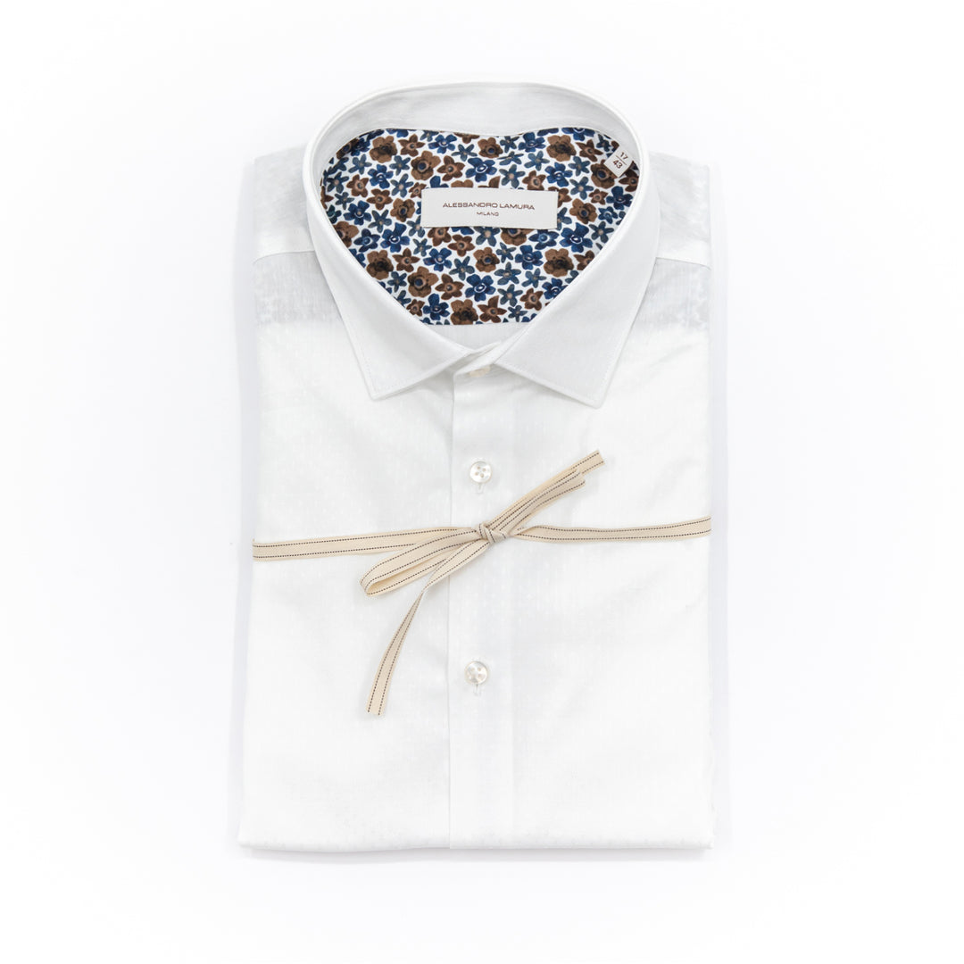 Camicia Bianca con Interno Collo a Fantasia Floreale