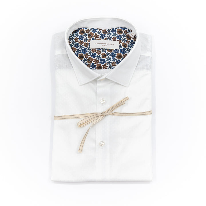 Camicia Bianca con Interno Collo a Fantasia Floreale