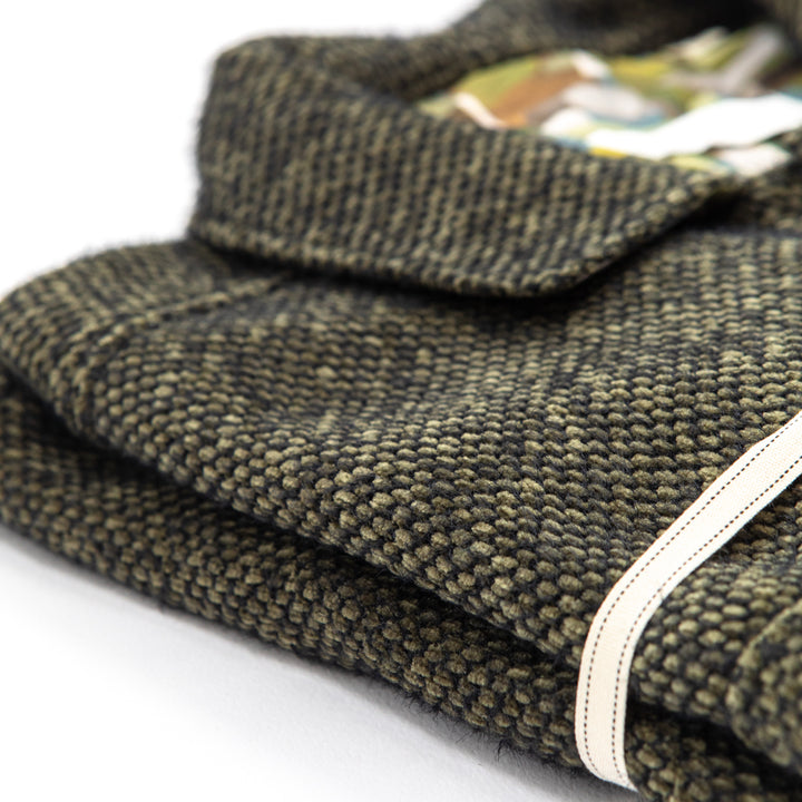Giacca-Camicia in Bouclé Verde Militare con Contrasto