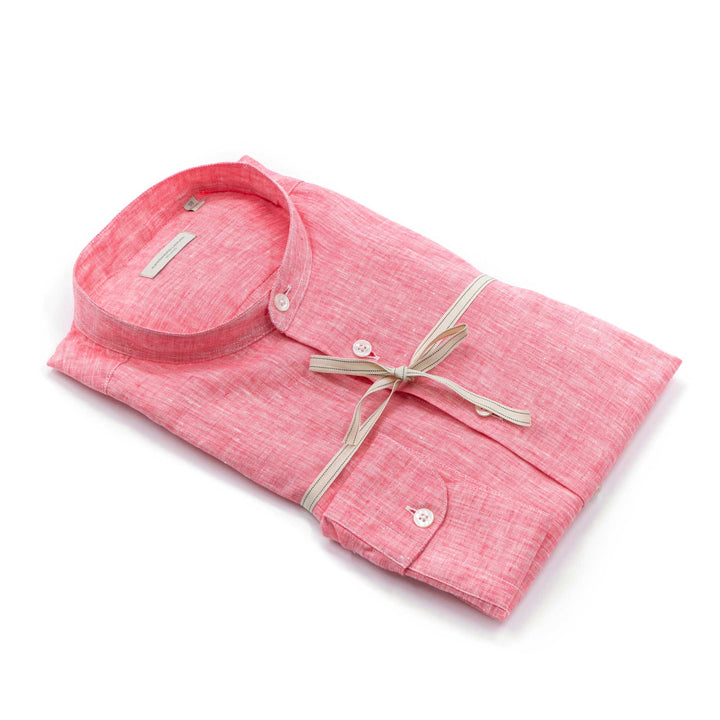 Camicia Corallo in Lino con Collo Coreano