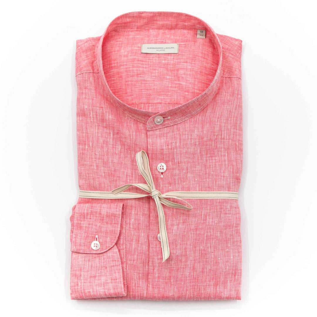 Camicia Corallo in Lino con Collo Coreano