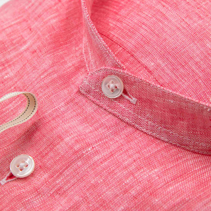 Camicia Corallo in Lino con Collo Coreano
