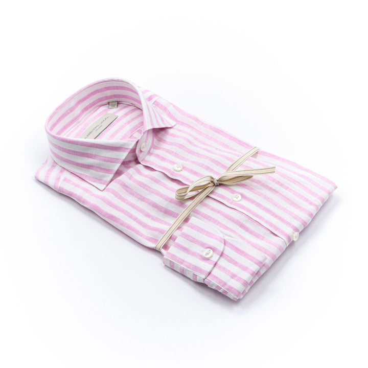 Camicia in Lino Rosa a Righe Bianche