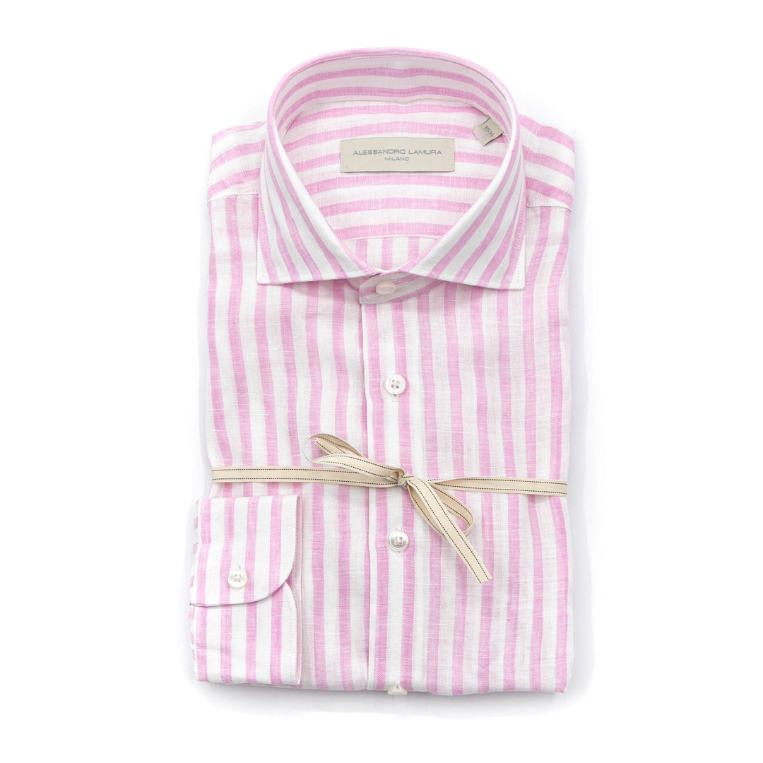 Camicia in Lino Rosa a Righe Bianche