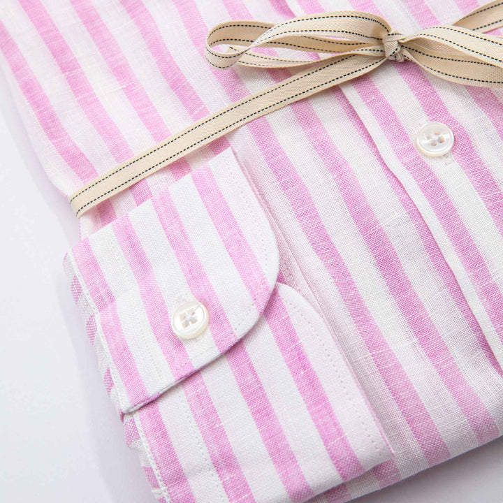 Camicia in Lino Rosa a Righe Bianche