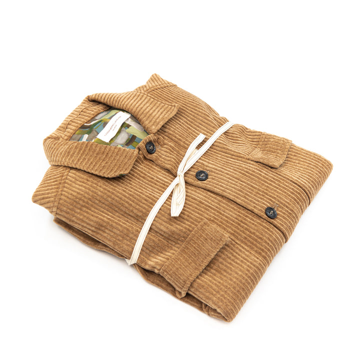 Giacca-Camicia Velluto a Coste Cammello con Interno Fantasia